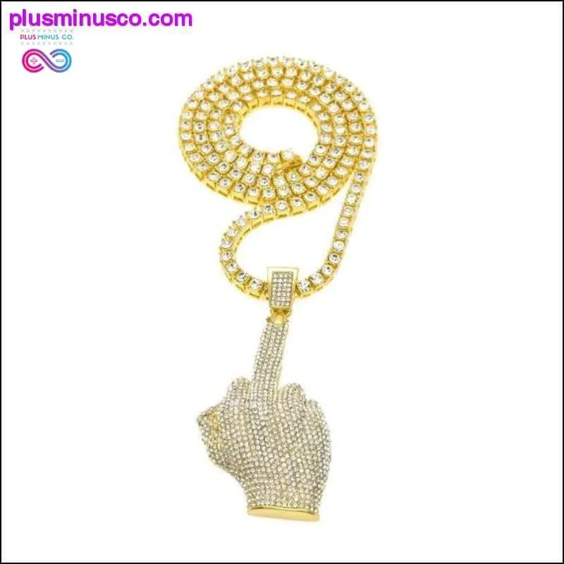 Rhinestones Middle Finger Pendant With 1 Row Tennis Chain