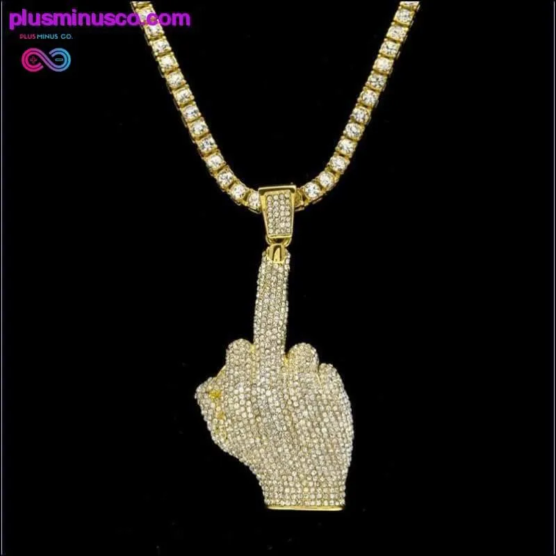 Rhinestones Middle Finger Pendant With 1 Row Tennis Chain
