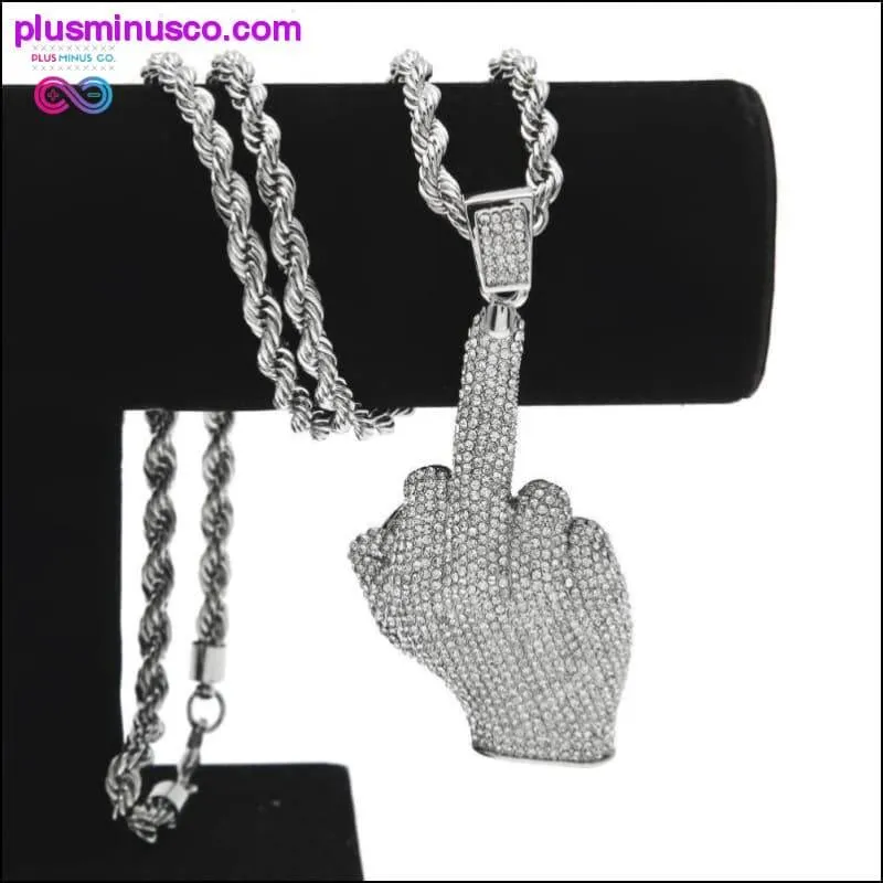 Rhinestones Middle Finger Pendant With 1 Row Tennis Chain