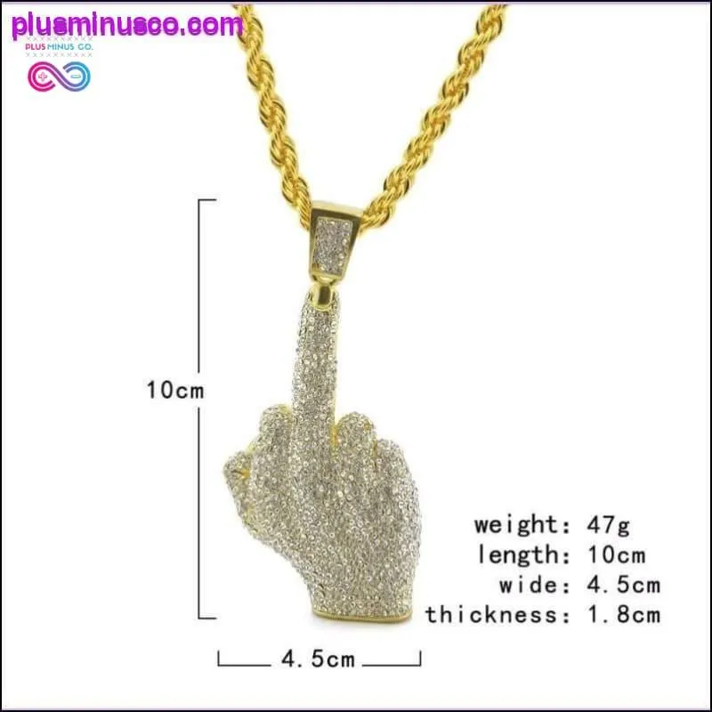 Rhinestones Middle Finger Pendant With 1 Row Tennis Chain