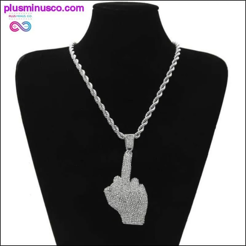 Rhinestones Middle Finger Pendant With 1 Row Tennis Chain