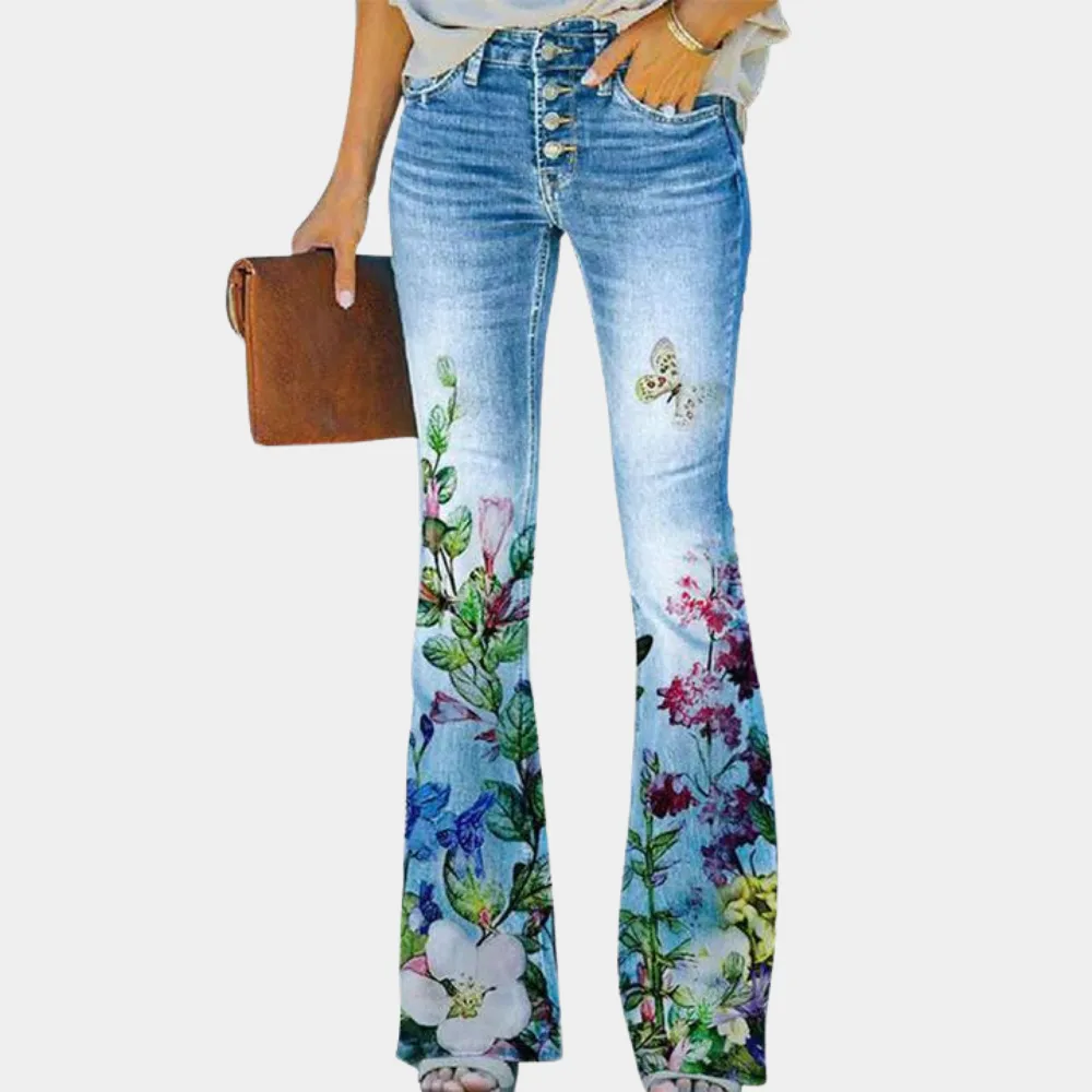 Rosmunda - trendy flared women's jeans with fashionable buttons