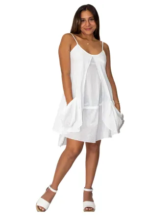 sleeveless Front Slit & Pockets Short White dress