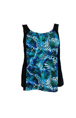Tank Top Chlorine Resistant Swimwear - Black with Print front panel
