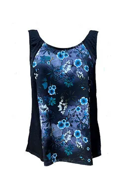 Tank Top Chlorine Resistant Swimwear - Black with Print front panel