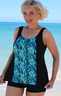 Tank Top Chlorine Resistant Swimwear - Black with Print front panel