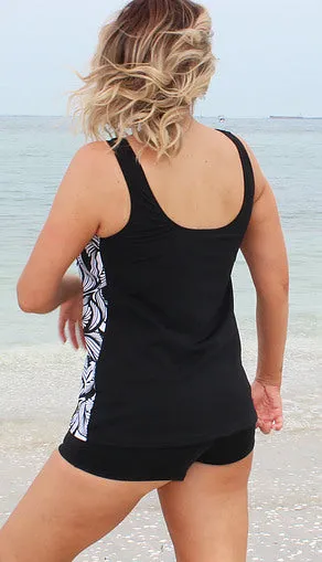 Tank Top Chlorine Resistant Swimwear - Black with Print side panels