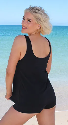 Tank Top Chlorine Resistant Swimwear - Black with Print side panels