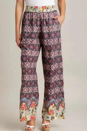 Umgee Plus Size Mixed Print Elastic Waistband Pants