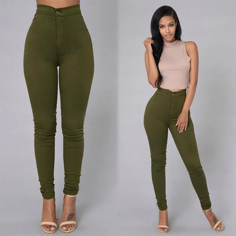 Women Solid Casual Jeans High Waist Pencil Pants Denim Jeans Stretch Skinny Leggings Pants Slim Fit Long Trousers C8128