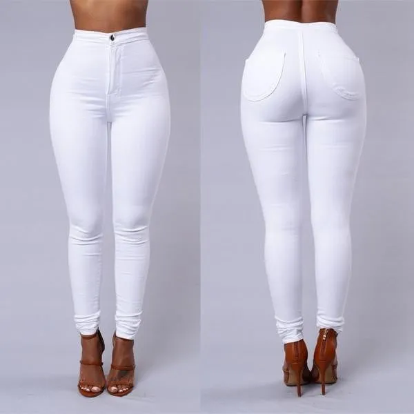 Women Solid Casual Jeans High Waist Pencil Pants Denim Jeans Stretch Skinny Leggings Pants Slim Fit Long Trousers C8128