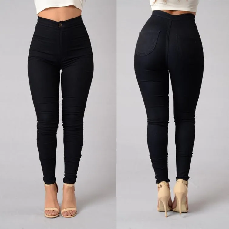 Women Solid Casual Jeans High Waist Pencil Pants Denim Jeans Stretch Skinny Leggings Pants Slim Fit Long Trousers C8128